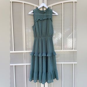 Monteau Green Swiss Dot Tiered Dress